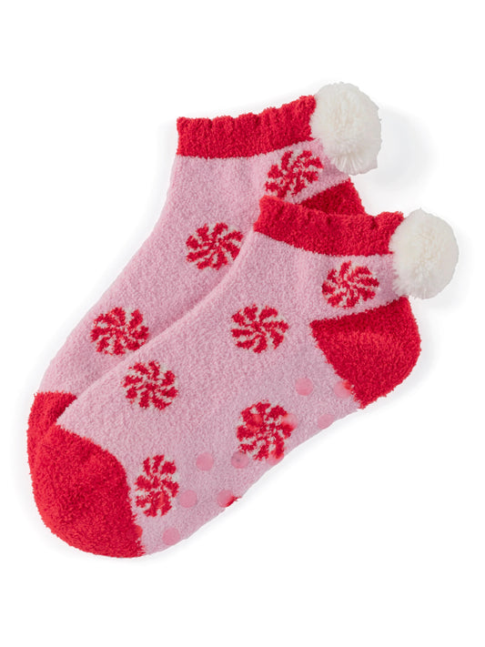Pink Peppermint Fuzzy Ball Socks