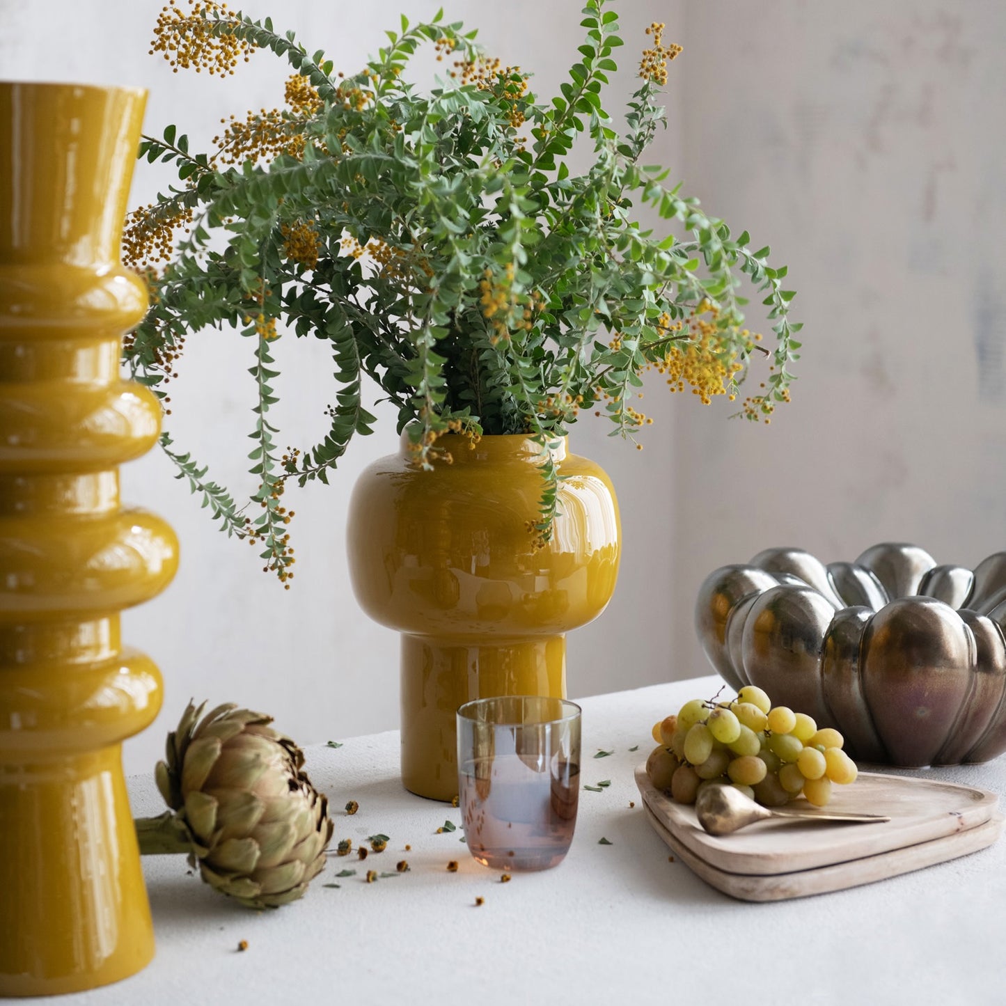 Mustard Enameled Metal Vase 10" x 8"