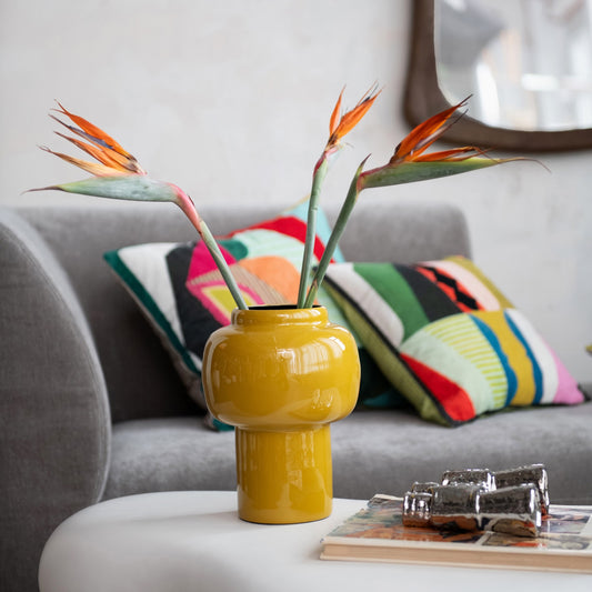 Mustard Enameled Metal Vase 10" x 8"