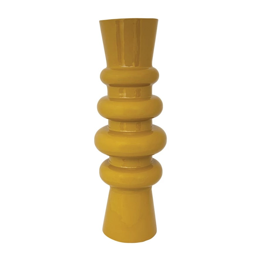 Mustard Yellow Enamled Metal Vase 20" x 6.5"