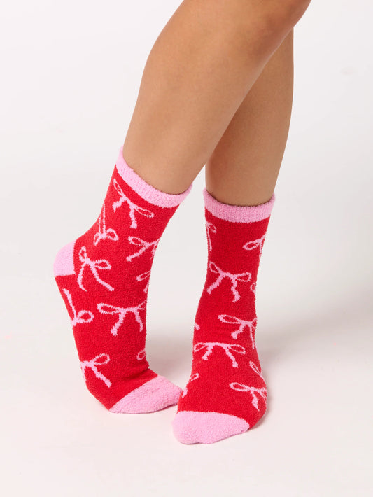 Pink & Red Bow Fuzzy Socks