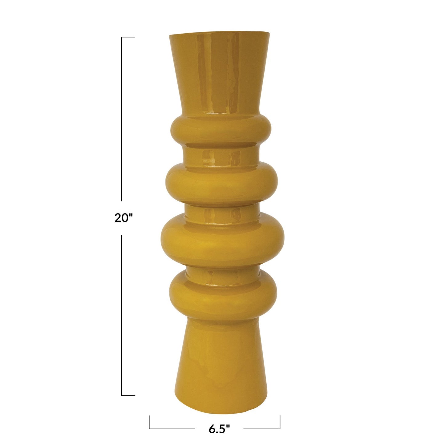 Mustard Yellow Enamled Metal Vase 20" x 6.5"