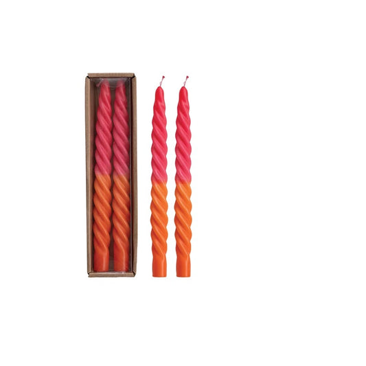 Pink/Orange 10'' Swirly Taper Candle Set