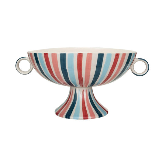 Hand-Painted Stoneware Footed Bowl