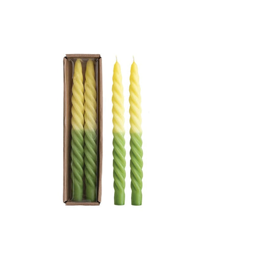 Yellow/Green 10'' Swirl Taper Candle Set