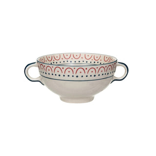 Stoneware Bowl W/ Handles- Red + Navy