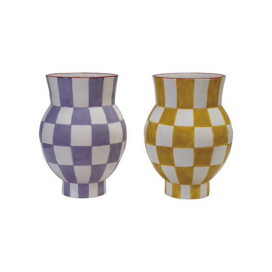 Checkered Ceramic Vase - 2 Color Options