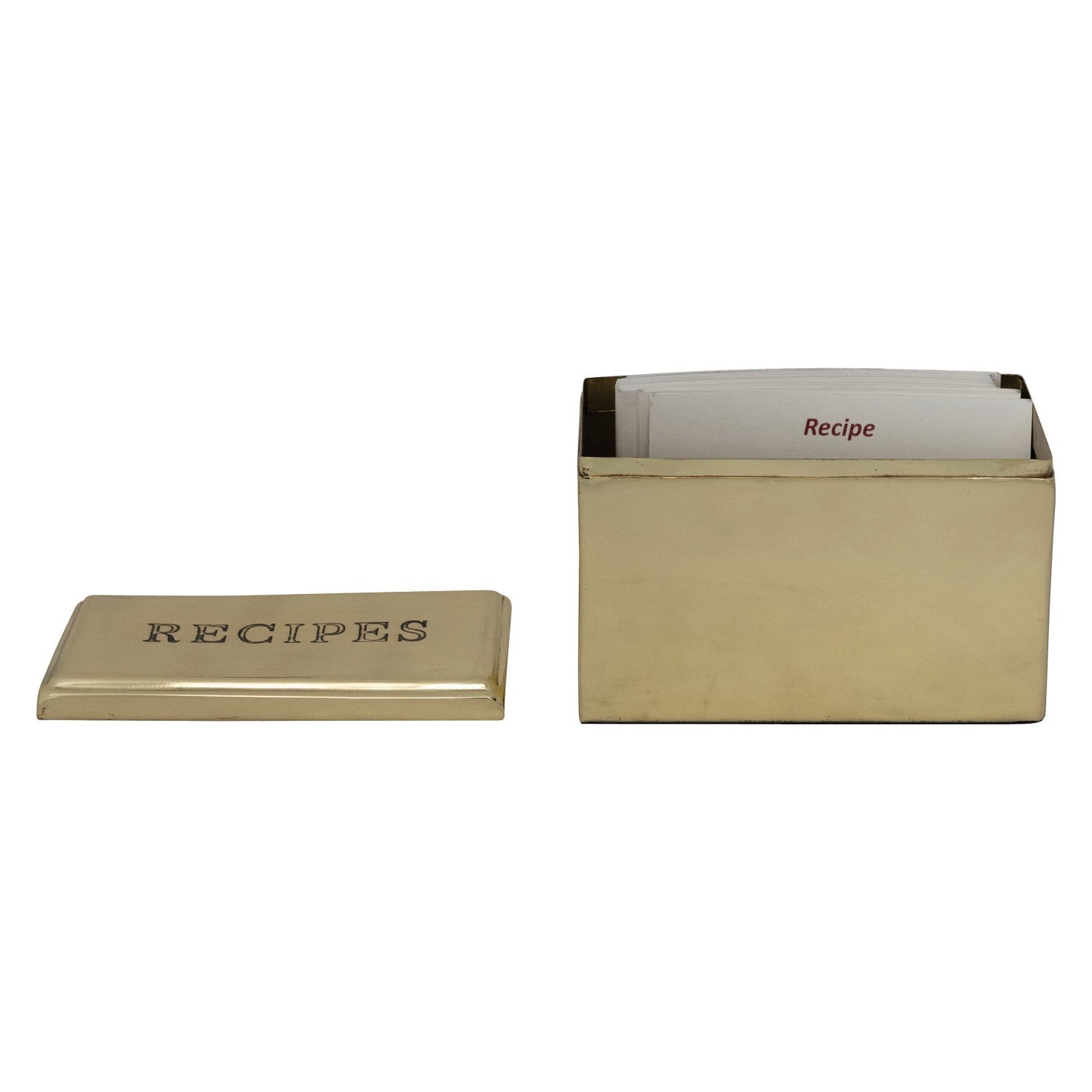 Gold Steel Recipe Box + 36 Recipe Cards