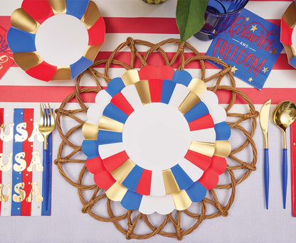 Patriotic Flower Scalloped Salad Plate Set/8