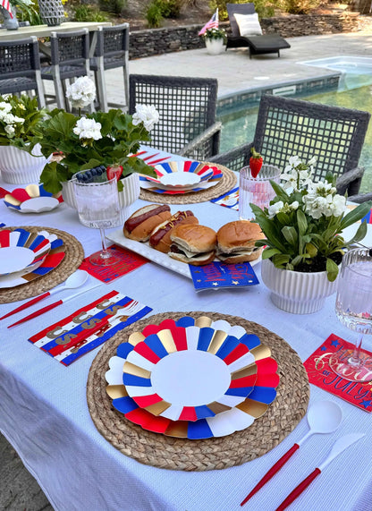 Patriotic Flower Scalloped Salad Plate Set/8