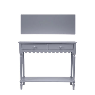 Blue Wood Scalloped Console Table with 2 Drawers & 1 Shelf
