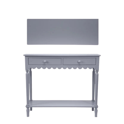 Blue Wood Scalloped Console Table with 2 Drawers & 1 Shelf