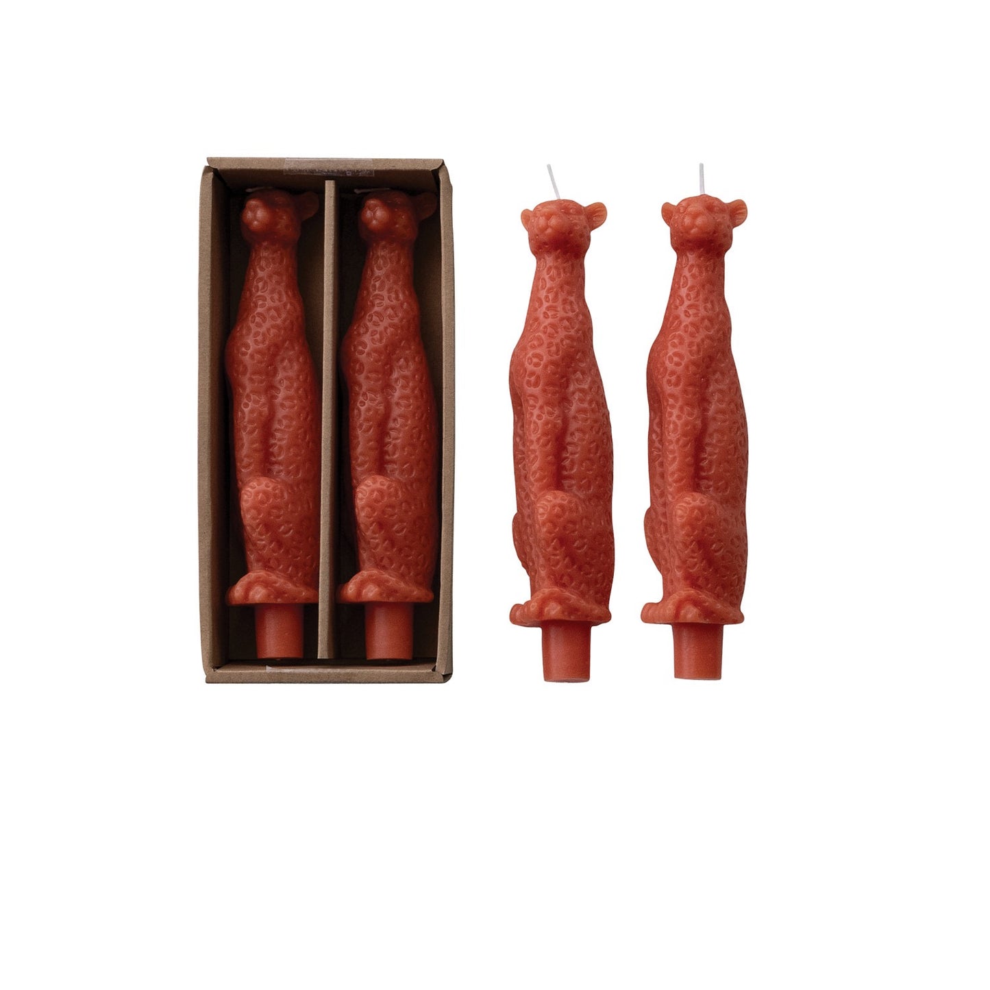 Coral Leopard Shaped Taper Candles in Box Set of 2
