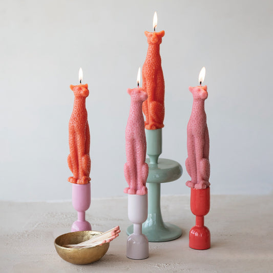 Coral Leopard Shaped Taper Candles in Box Set of 2