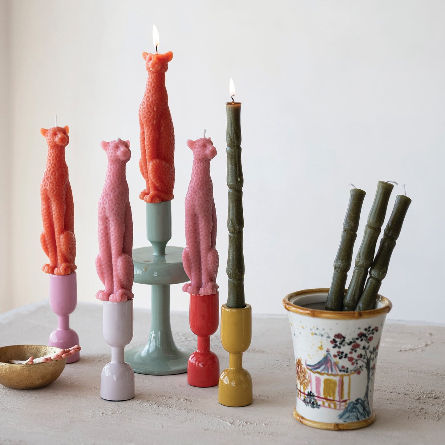 Coral Leopard Shaped Taper Candles in Box Set of 2