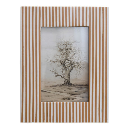 White & Caramel Resin Striped Photo Frame (Holds 4" x 6" Photo)