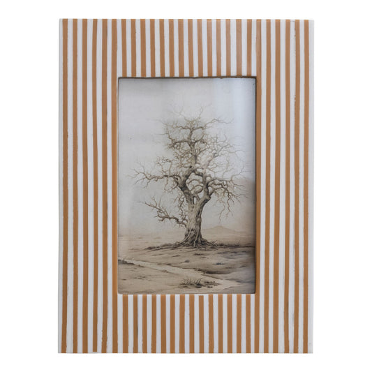 White & Caramel Resin Striped Photo Frame (Holds 4" x 6" Photo)