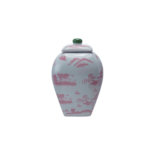 Pink White & Green Ginger Jar Vase