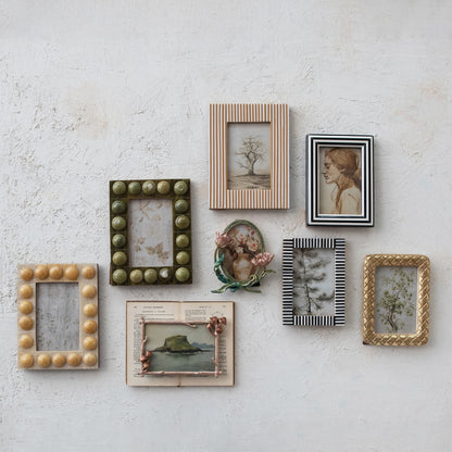 White & Caramel Resin Striped Photo Frame (Holds 4" x 6" Photo)
