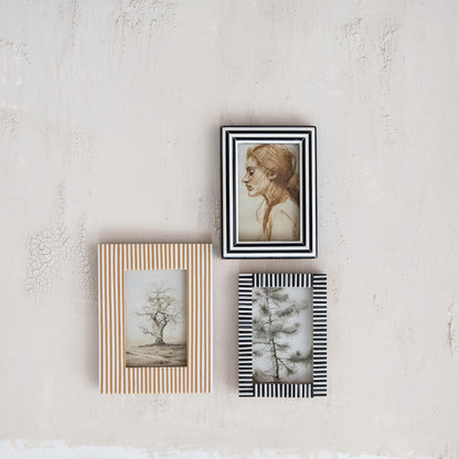 White & Caramel Resin Striped Photo Frame (Holds 4" x 6" Photo)