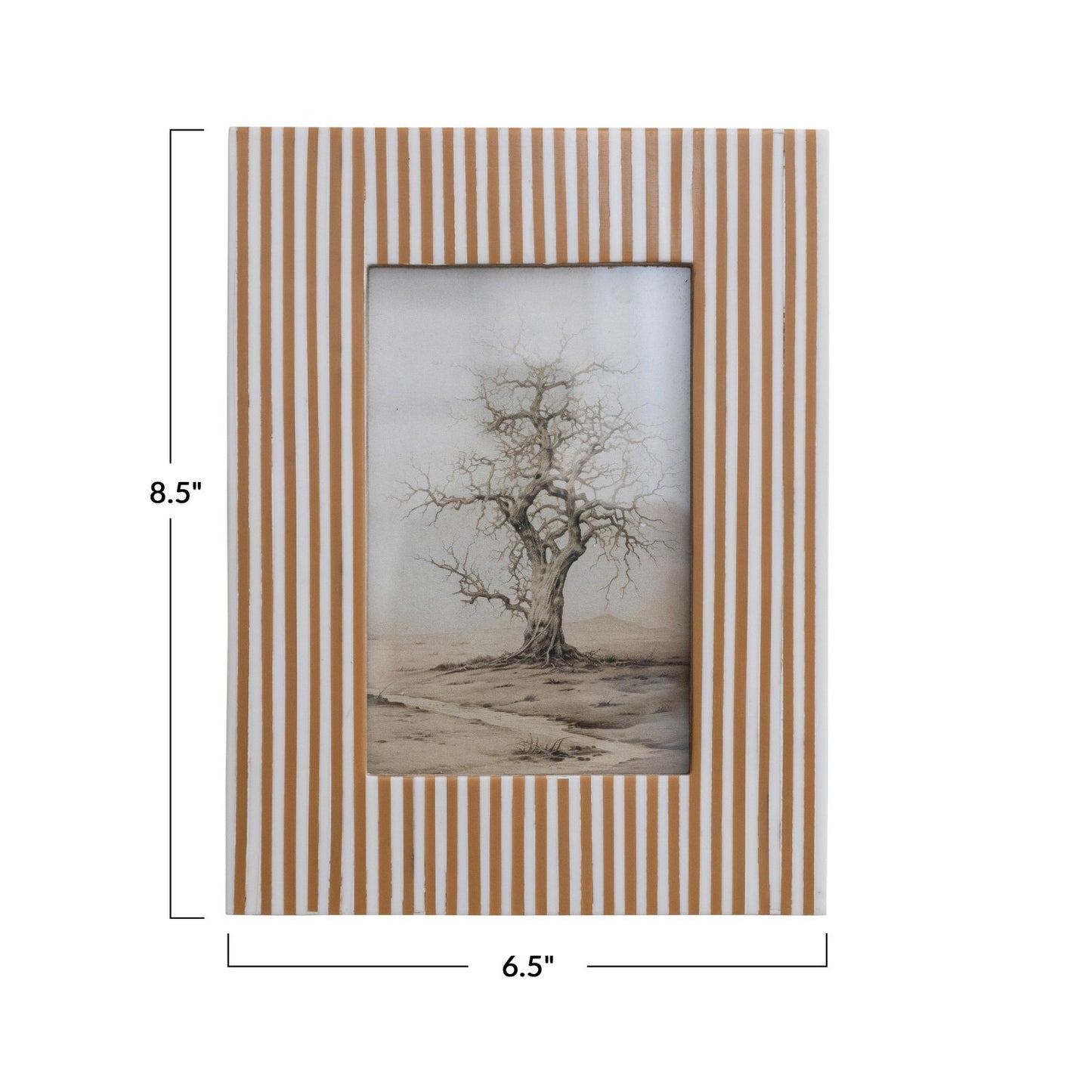 White & Caramel Resin Striped Photo Frame (Holds 4" x 6" Photo)