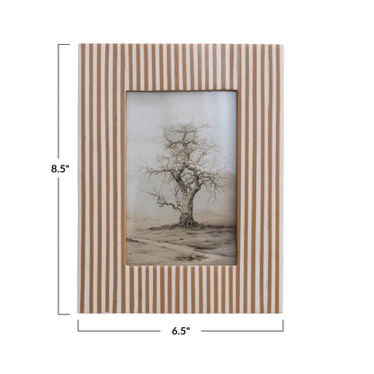 White & Caramel Resin Striped Photo Frame (Holds 4" x 6" Photo)