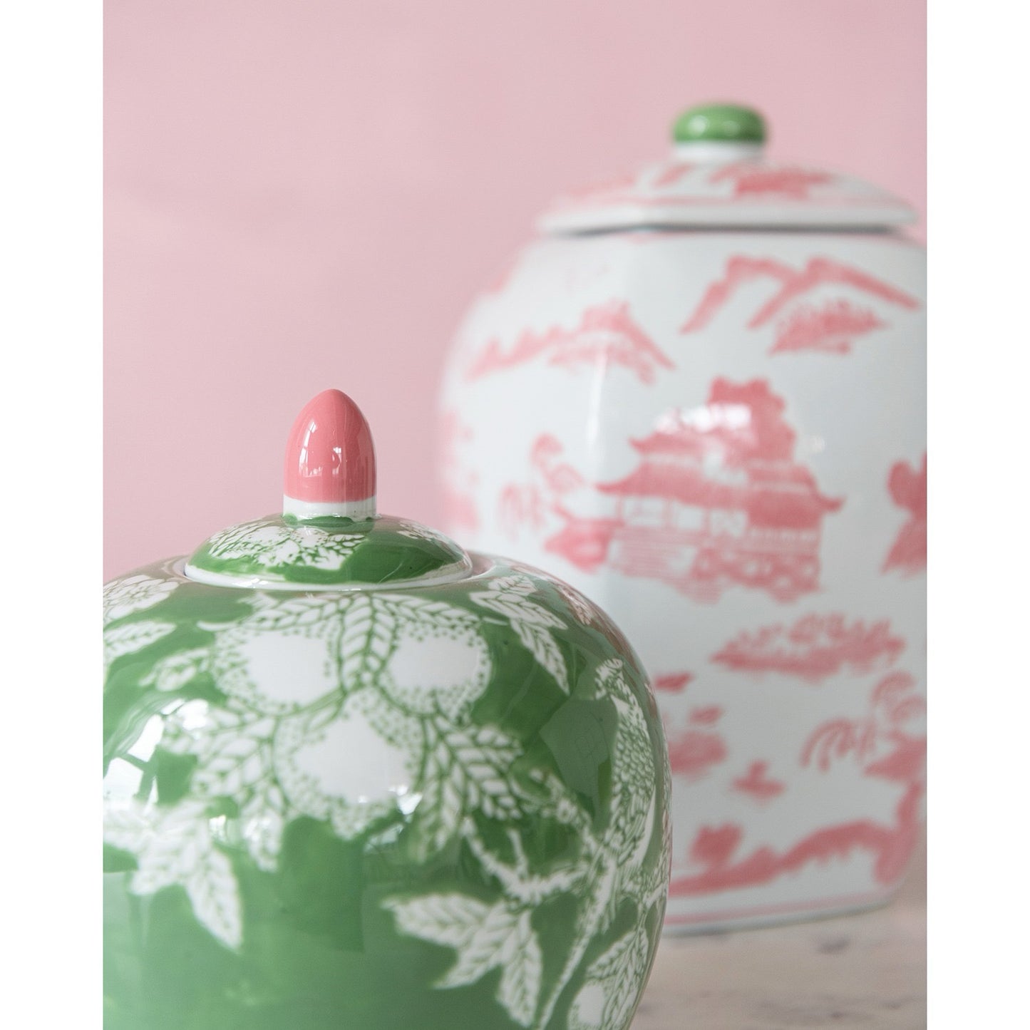 Pink White & Green Ginger Jar Vase