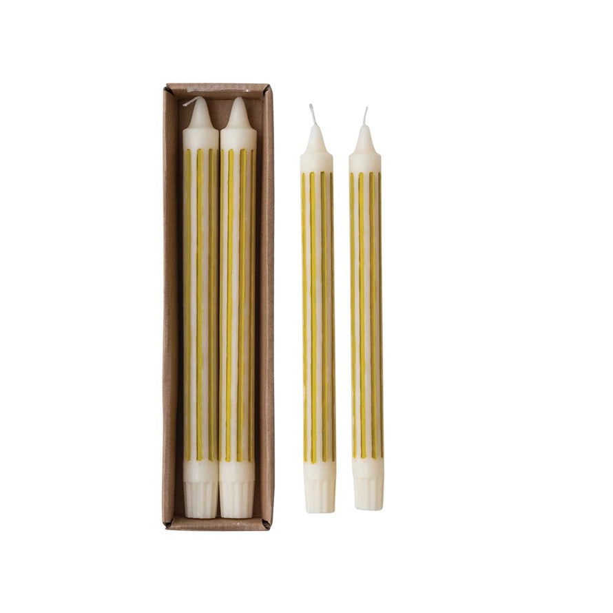 Chartreuse Striped Taper Candle Set