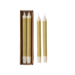 Chartreuse Striped Taper Candle Set
