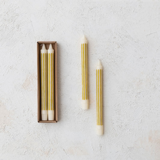 Chartreuse Striped Taper Candle Set