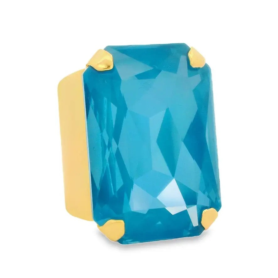 teal swarovski crystal ring gold plated