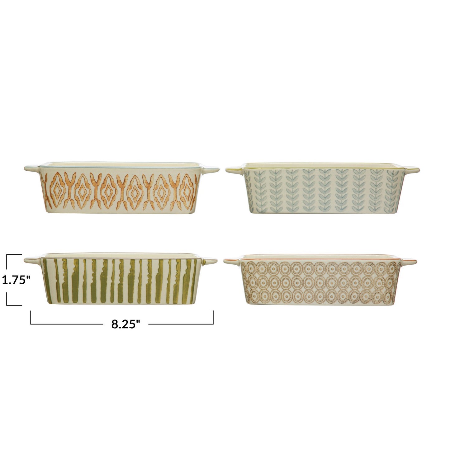 Stoneware Hand-Stamped Baker, 4 Styles