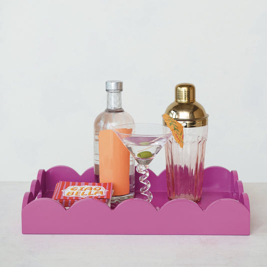 Fuschia Lacquered Scalloped Tray