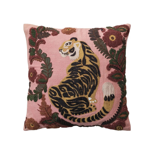 Embroidered Tiger Pillow 20" Square