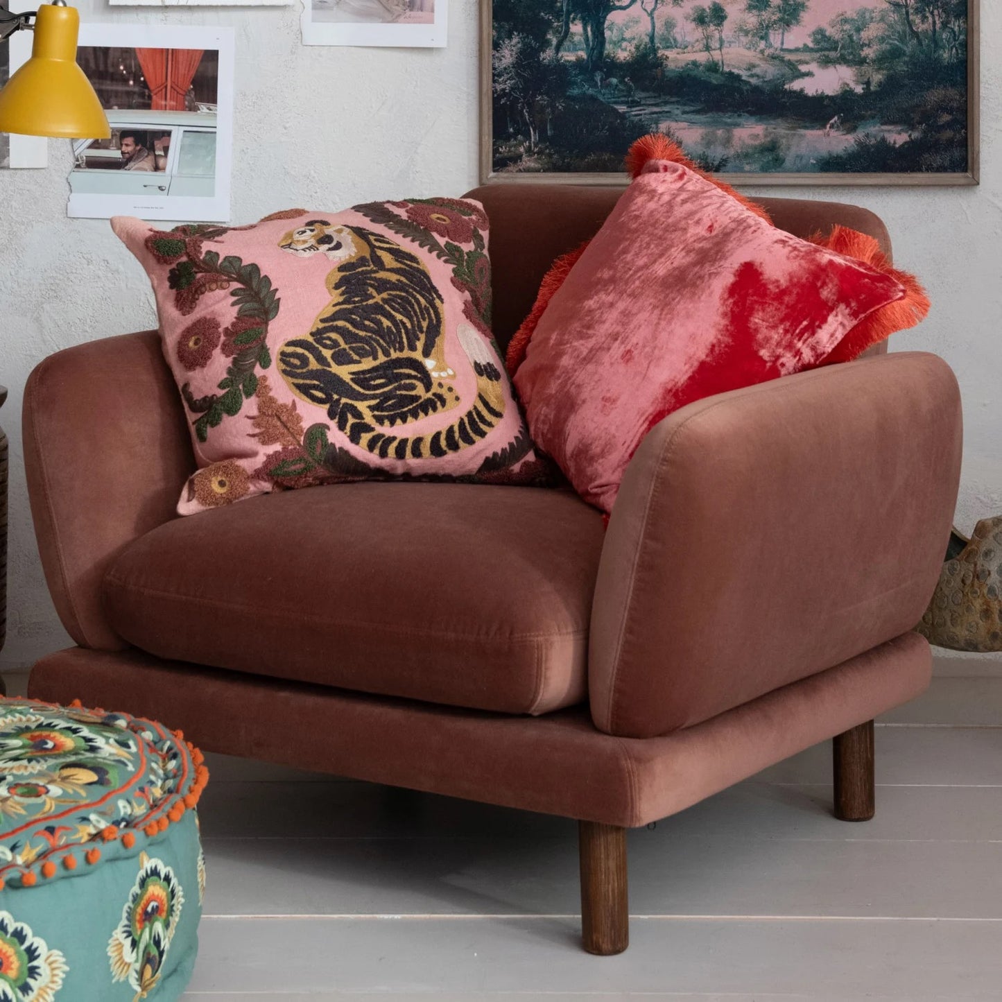 Embroidered Tiger Pillow 20" Square