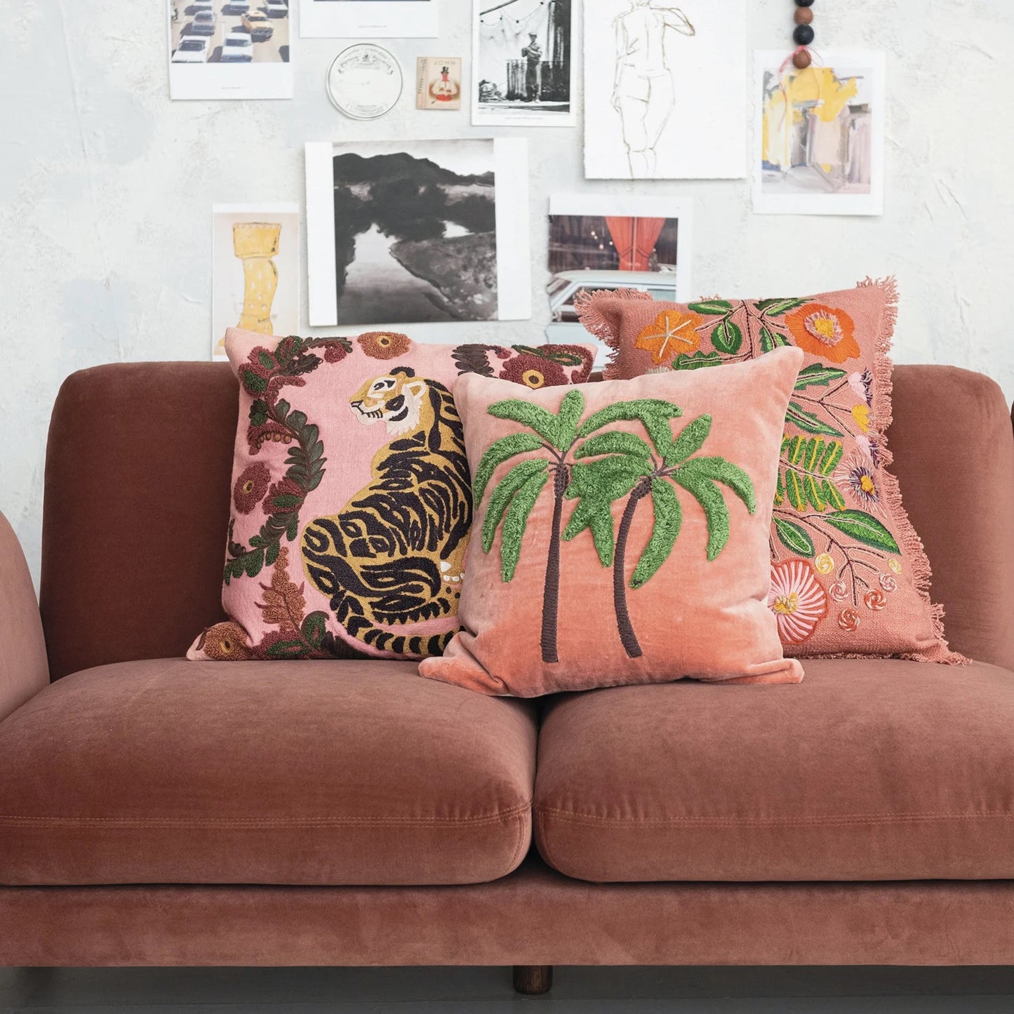 Embroidered Tiger Pillow 20" Square