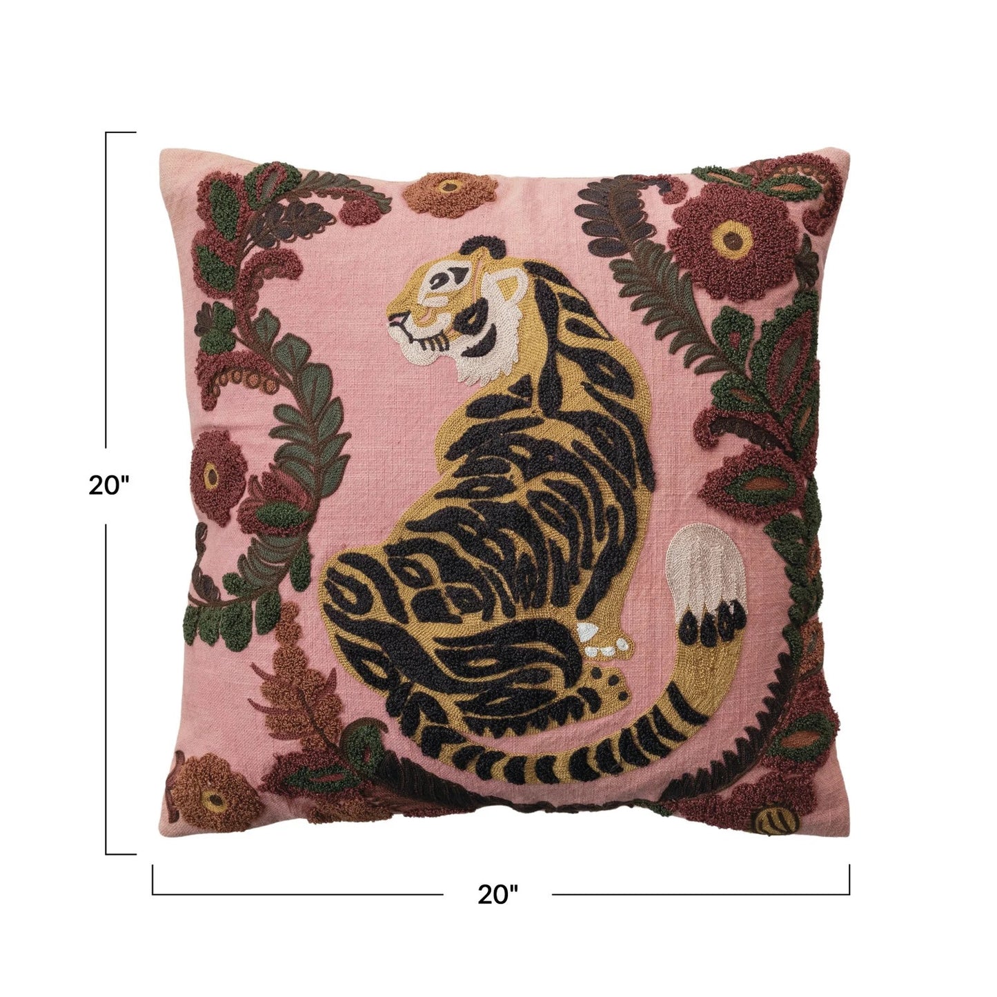 Embroidered Tiger Pillow 20" Square