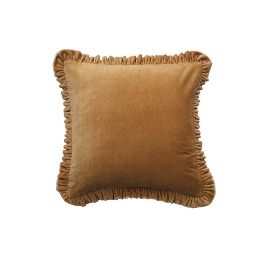 Velvet Ruffled Pillow, Mustard Yellow 20" Square