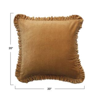Velvet Ruffled Pillow, Mustard Yellow 20" Square