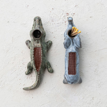 Alligator Stoneware Match Holder & Striker