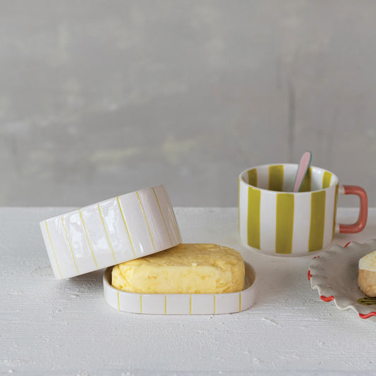 Citron Striped Butter Dish