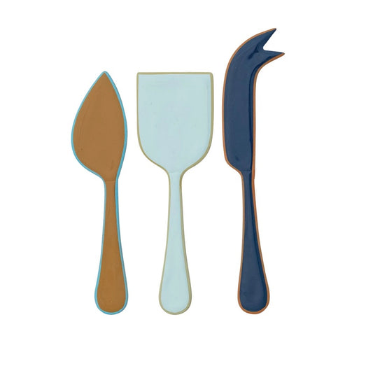 Enameled Blue/Mustard Stainless Steel Cheese Knives Set