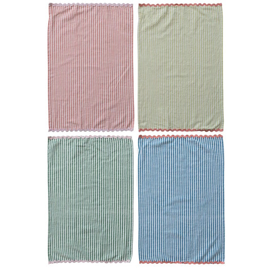 Striped Ric Rac Tea Towel, 4 Colors