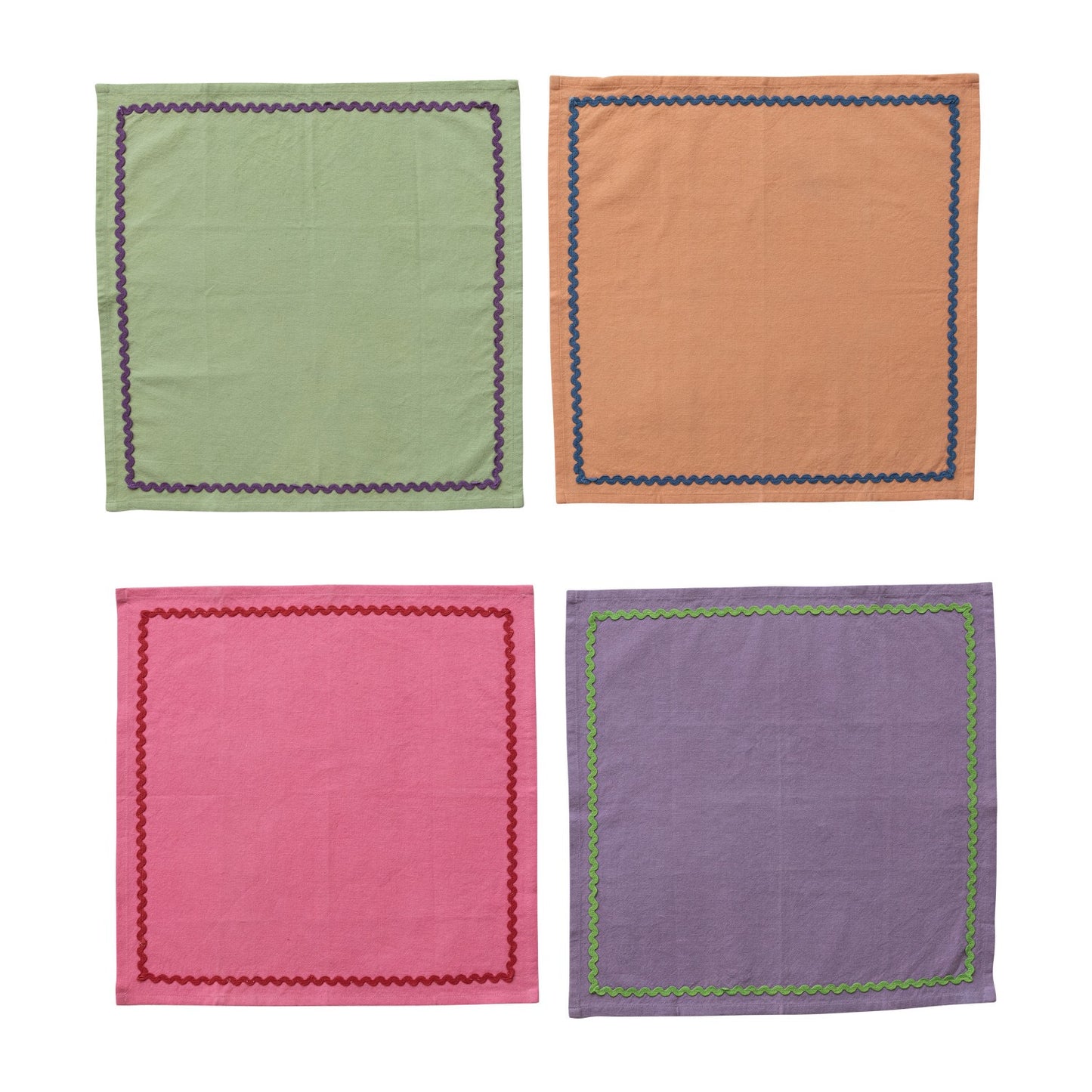18" Multicolor Ric Rac Trim Napkins, Set of 4