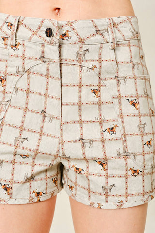 Horse Print Denim Bustier Top/Shorts Set