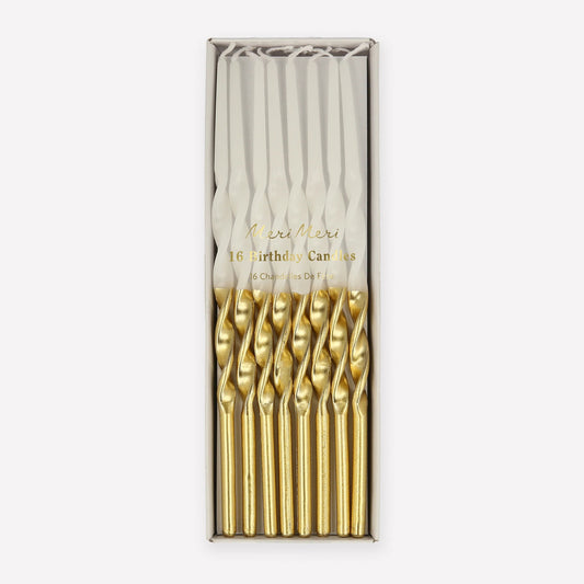 Meri Meri Gold Dipped Twisted Candles 16ct