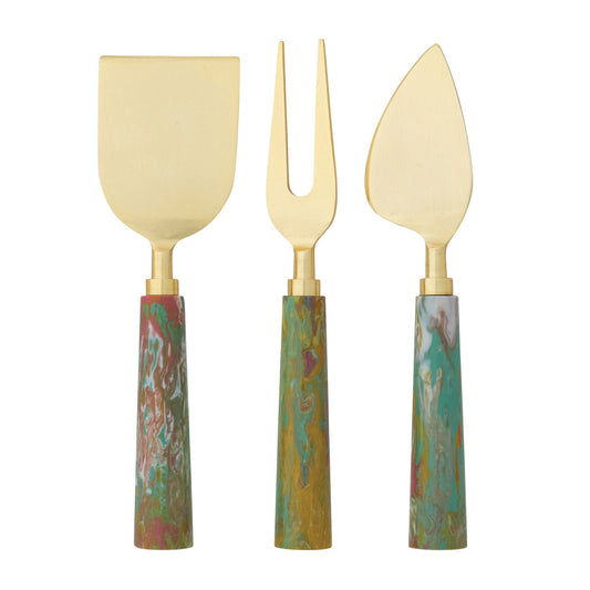 Marbled Resin Cheese Knives, Set of 3