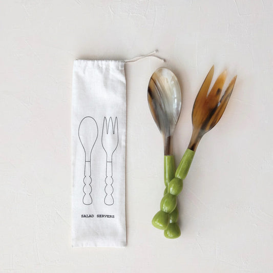 Marbled Resin Green Salad Servers Set