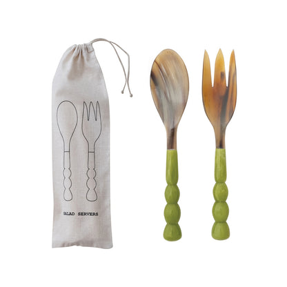 Marbled Resin Green Salad Servers Set