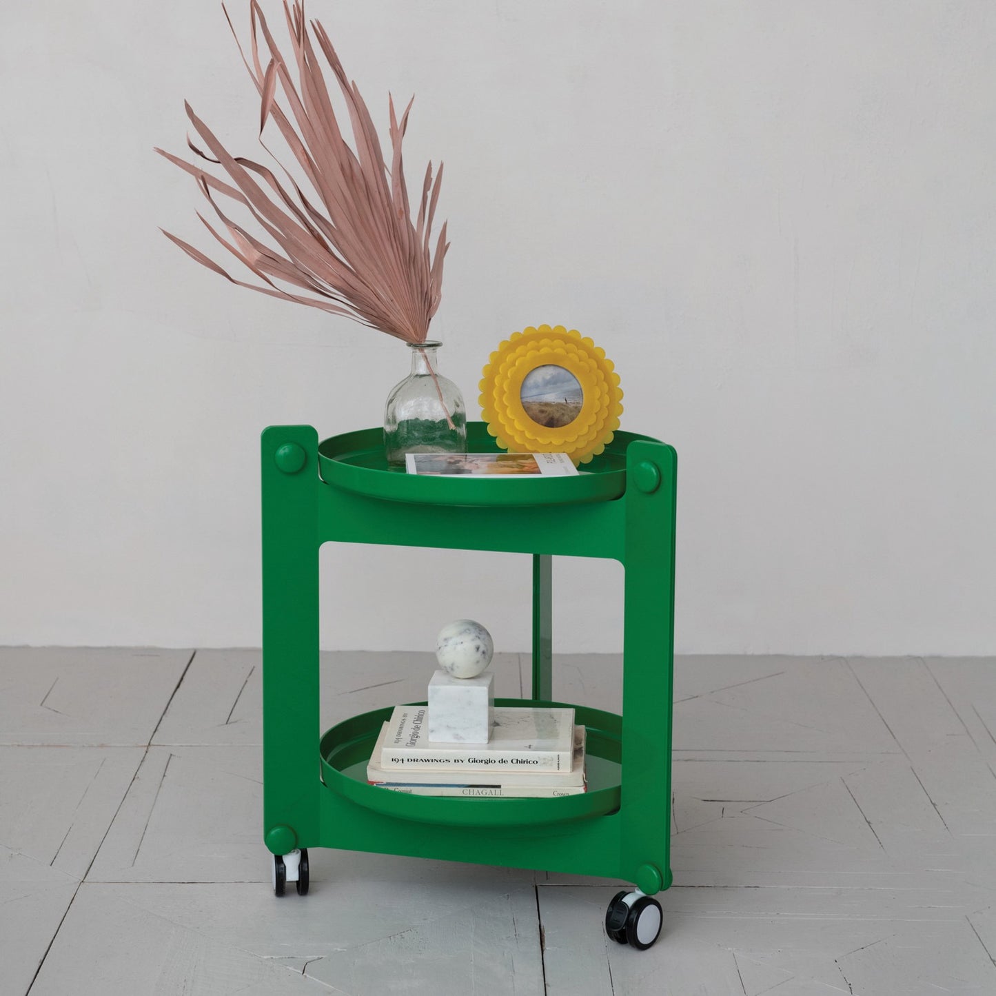 2-Tier Green Bar Cart W/ Removable Trays